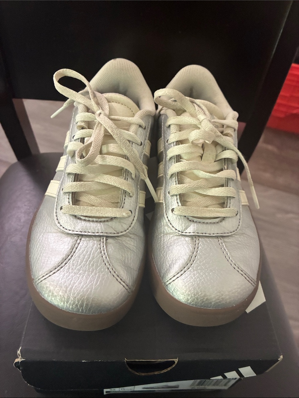 Adidas Kids Silver Metallic Lace-Up Sneakers VL Court 3.0